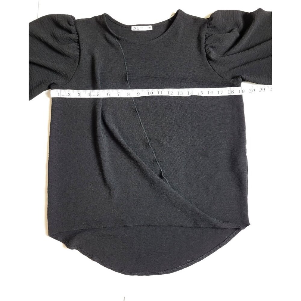 Zara Black Crossover Faux Wrap Balloon Sleeve Top Size Small - Picture 7 of 10